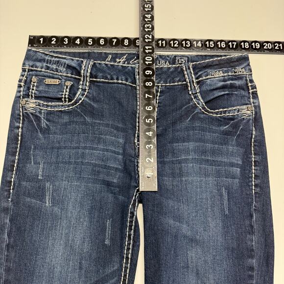 LA Idol Jeans Junior 15 Blue Embroidered Flap Pockets Stretch Actual 36X33 USA - Picture 5 of 10